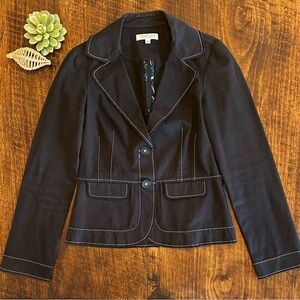 Margaret O’Leary | VTG Black Contrast Stitch Cotton 2-Button Jacket, Size M